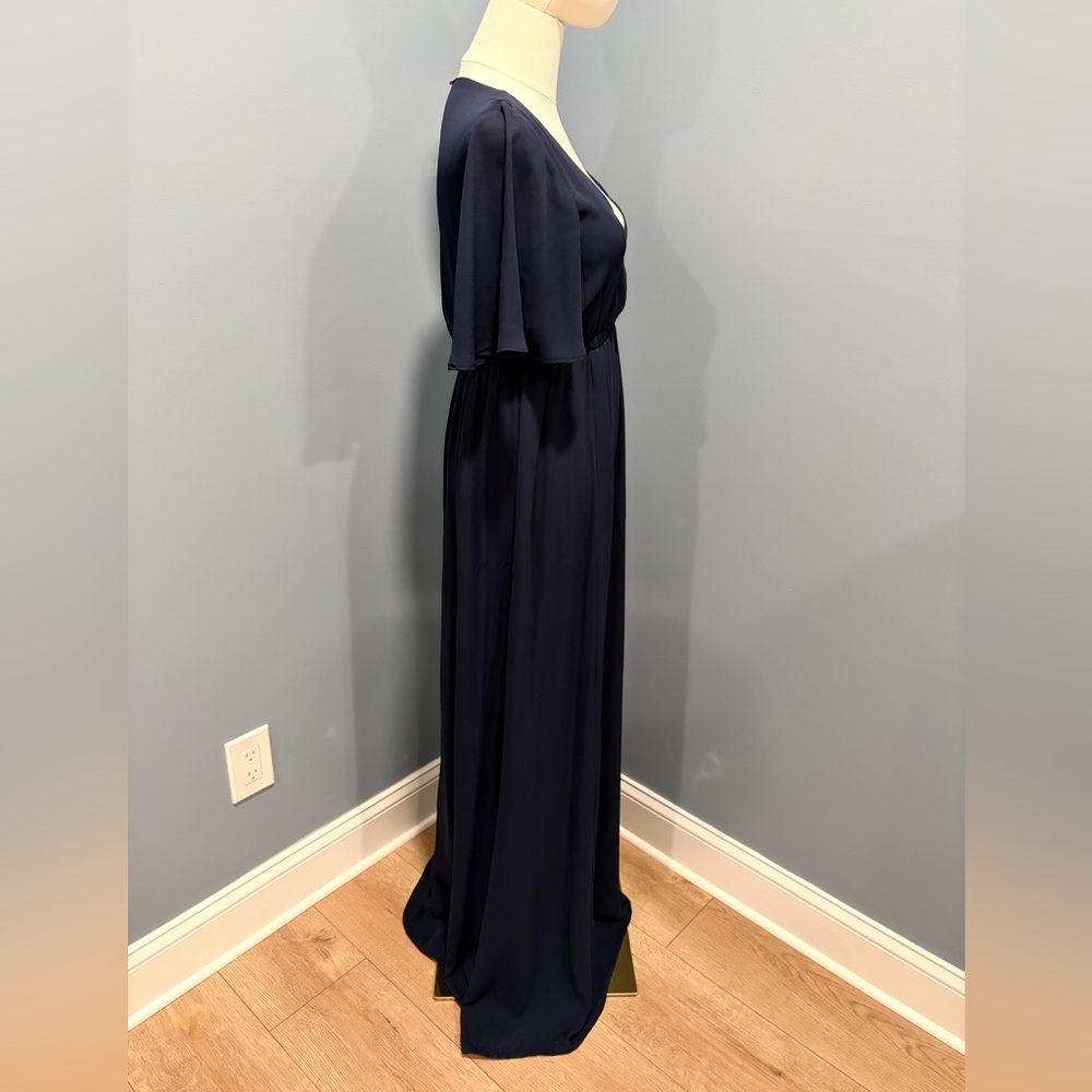 Show Me Your Mumu Navy Flutter Sleeve Maxi Dress Smocked Waist Flowy Formal XS - Picture 2 of 8